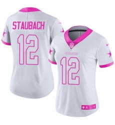 Women's Nike Dallas Cowboys #12 Roger Staubach Limited White/Pink Rush Fashion NFL Jersey