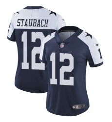 Women's Nike Dallas Cowboys #12 Roger Staubach Navy Blue Throwback Alternate Vapor Untouchable Limited Player NFL Jersey