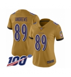 Women's Baltimore Ravens #89 Mark Andrews Limited Gold Inverted Legend 100th Season Football Jersey