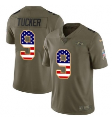 Men's Nike Baltimore Ravens #9 Justin Tucker OliveUSA Flag Stitched NFL Limited 2017 Salute To Service Jersey