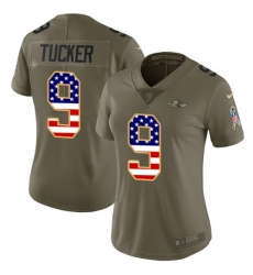 Women's Nike Baltimore Ravens #9 Justin Tucker OliveUSA Flag Women's Stitched NFL Limited 2017 Salute To Service Jersey