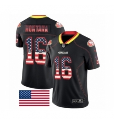 Men's San Francisco 49ers #16 Joe Montana Limited Black Rush USA Flag Football Jersey