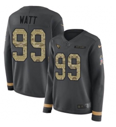 Women's Nike Arizona Cardinals #99 J.J. Watt Anthracite Salute To Service Stitched NFL Limited Therma Long Sleeve Jersey