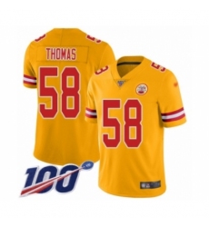 Men's Kansas City Chiefs #58 Derrick Thomas Limited Gold Inverted Legend 100th Season Football Jersey