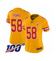 Women's Kansas City Chiefs #58 Derrick Thomas Limited Gold Inverted Legend 100th Season Football Jersey