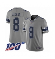 Men's Dallas Cowboys #8 Troy Aikman Limited Gray Inverted Legend 100th Season Football Jersey