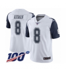 Men's Dallas Cowboys #8 Troy Aikman Limited White Rush Vapor Untouchable 100th Season Football Jersey