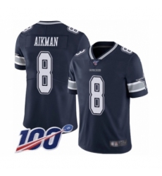 Men's Dallas Cowboys #8 Troy Aikman Navy Blue Team Color Vapor Untouchable Limited Player 100th Season Football Jersey