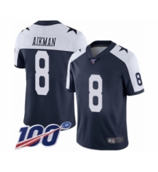 Men's Dallas Cowboys #8 Troy Aikman Navy Blue Throwback Alternate Vapor Untouchable Limited Player 100th Season Football Jersey