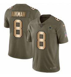 Men's Nike Dallas Cowboys #8 Troy Aikman Limited Olive/Gold 2017 Salute to Service NFL Jersey