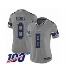 Women's Dallas Cowboys #8 Troy Aikman Limited Gray Inverted Legend 100th Season Football Jersey