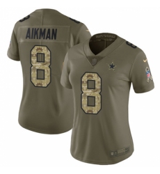 Women's Nike Dallas Cowboys #8 Troy Aikman Limited Olive/Camo 2017 Salute to Service NFL Jersey