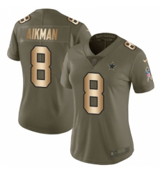 Women's Nike Dallas Cowboys #8 Troy Aikman Limited Olive/Gold 2017 Salute to Service NFL Jersey