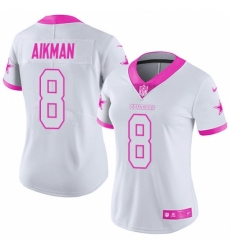 Women's Nike Dallas Cowboys #8 Troy Aikman Limited White/Pink Rush Fashion NFL Jersey