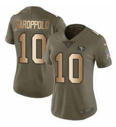 Women's Nike San Francisco 49ers #10 Jimmy Garoppolo Limited Olive/Gold 2017 Salute to Service NFL Jersey