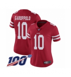 Women's San Francisco 49ers #10 Jimmy Garoppolo Red Team Color Vapor Untouchable Limited Player 100th Season Football Jersey