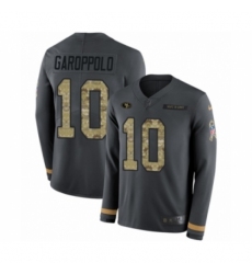 Youth Nike San Francisco 49ers #10 Jimmy Garoppolo Limited Black Salute to Service Therma Long Sleeve NFL Jersey