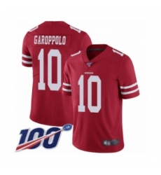 Youth San Francisco 49ers #10 Jimmy Garoppolo Red Team Color Vapor Untouchable Limited Player 100th Season Football Jersey