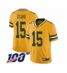 Men's Green Bay Packers #15 Bart Starr Limited Gold Rush Vapor Untouchable 100th Season Football Jersey