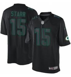 Men's Nike Green Bay Packers #15 Bart Starr Limited Black Impact NFL Jersey