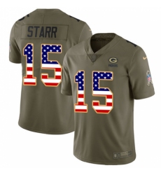 Men's Nike Green Bay Packers #15 Bart Starr Limited Olive/USA Flag 2017 Salute to Service NFL Jersey