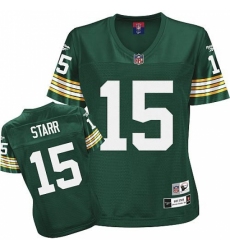 Reebok Green Bay Packers #15 Bart Starr Green Women's Throwback Team Color Replica NFL Jersey