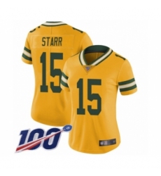 Women's Green Bay Packers #15 Bart Starr Limited Gold Rush Vapor Untouchable 100th Season Football Jersey