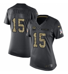 Women's Nike Green Bay Packers #15 Bart Starr Limited Black 2016 Salute to Service NFL Jersey