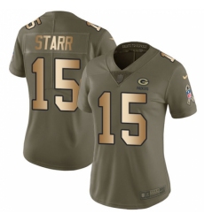 Women's Nike Green Bay Packers #15 Bart Starr Limited Olive/Gold 2017 Salute to Service NFL Jersey