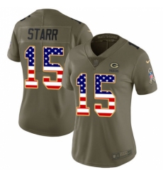 Women's Nike Green Bay Packers #15 Bart Starr Limited Olive/USA Flag 2017 Salute to Service NFL Jersey