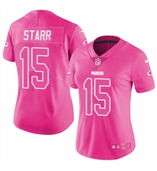 Women's Nike Green Bay Packers #15 Bart Starr Limited Pink Rush Fashion NFL Jersey