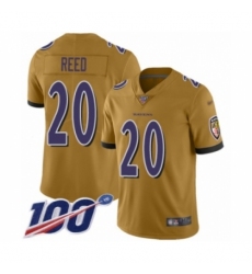 Men's Baltimore Ravens #20 Ed Reed Limited Gold Inverted Legend 100th Season Football Jersey