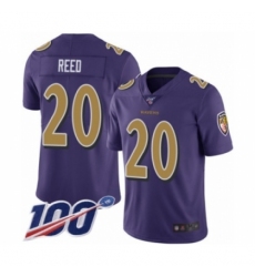 Men's Baltimore Ravens #20 Ed Reed Limited Purple Rush Vapor Untouchable 100th Season Football Jersey