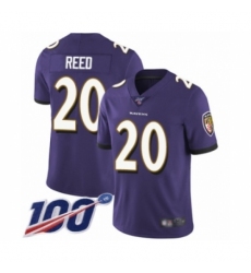 Men's Baltimore Ravens #20 Ed Reed Purple Team Color Vapor Untouchable Limited Player 100th Season Football Jersey