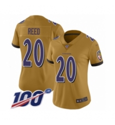 Women's Baltimore Ravens #20 Ed Reed Limited Gold Inverted Legend 100th Season Football Jersey