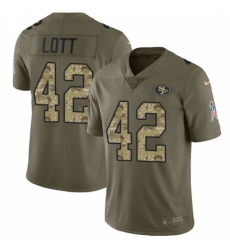 Men's Nike San Francisco 49ers #42 Ronnie Lott Limited Olive/Camo 2017 Salute to Service NFL Jersey