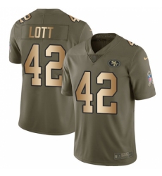 Men's Nike San Francisco 49ers #42 Ronnie Lott Limited Olive/Gold 2017 Salute to Service NFL Jersey