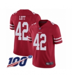 Men's San Francisco 49ers #42 Ronnie Lott Red Team Color Vapor Untouchable Limited Player 100th Season Football Jersey