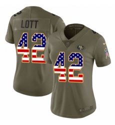 Women's Nike San Francisco 49ers #42 Ronnie Lott Limited Olive/USA Flag 2017 Salute to Service NFL Jersey