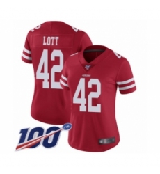 Women's San Francisco 49ers #42 Ronnie Lott Red Team Color Vapor Untouchable Limited Player 100th Season Football Jersey