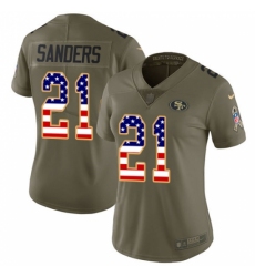 Women's Nike San Francisco 49ers #21 Deion Sanders Limited Olive/USA Flag 2017 Salute to Service NFL Jersey