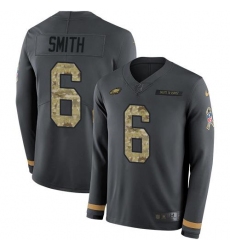 Men's Nike Philadelphia Eagles #6 DeVonta Smith Anthracite Salute To Service Stitched NFL Limited Therma Long Sleeve Jersey