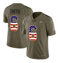 Men's Nike Philadelphia Eagles #6 DeVonta Smith Olive USA Flag Stitched NFL Limited 2017 Salute To Service Jersey