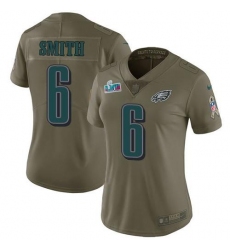 Women's Nike Philadelphia Eagles #6 DeVonta Smith Olive Super Bowl LVII Patch Stitched NFL Limited 2017 Salute To Service Jersey