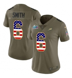 Women's Nike Philadelphia Eagles #6 DeVonta Smith Olive USA Flag Super Bowl LVII Patch Stitched NFL Limited 2017 Salute To Service Jersey