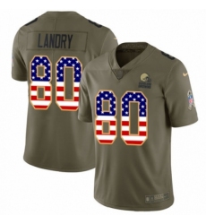 Men's Nike Cleveland Browns #80 Jarvis Landry Limited Olive/USA Flag 2017 Salute to Service NFL Jersey