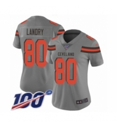 Women's Cleveland Browns #80 Jarvis Landry Limited Gray Inverted Legend 100th Season Football Jersey