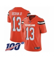 Men's Cleveland Browns #13 Odell Beckham Jr. 100th Season Orange Alternate Vapor Untouchable Limited Player Football Jersey