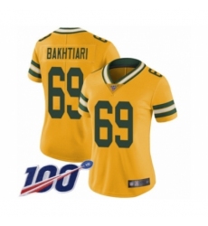 Women's Green Bay Packers #69 David Bakhtiari Limited Gold Rush Vapor Untouchable 100th Season Football Jersey