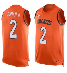 Men's Nike Denver Broncos #2 Patrick Surtain II Orange Team Color Stitched NFL Limited Tank Top Jersey